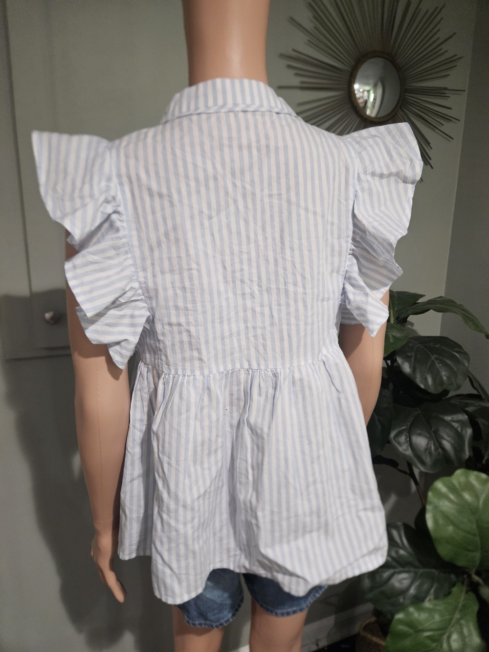 LaRoque Original Blue & White Stripe Ruffle Sleeve Babydoll Top – Size Medium - Picture 11 of 14